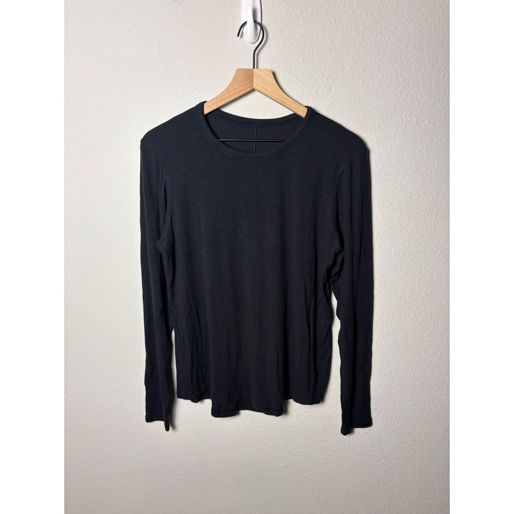 Lululemon Hold Tight Long Sleeve Shirt Black Ribbed Knit Crew Neck Size 18